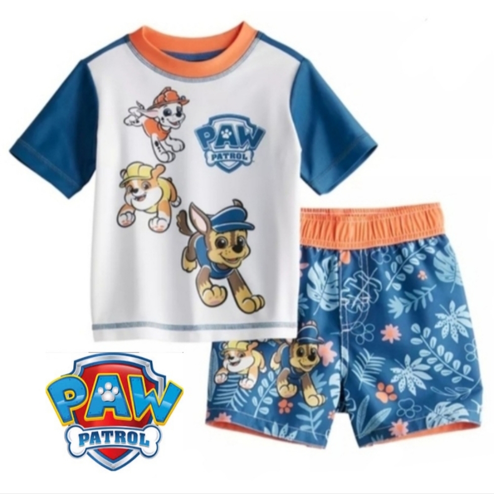 NEW Toddler Paw Patrol 2-pc. Rash Guard & Swim Trunks Swimsuit Set; SPF 50+
